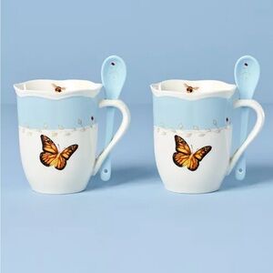 Lenox Butterfly Meadow Mugs with Spoons, Set of 2